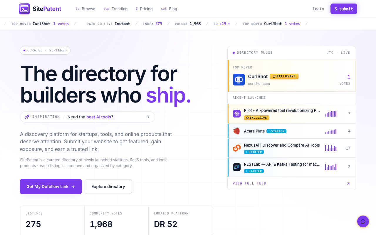 SitePatent screenshot