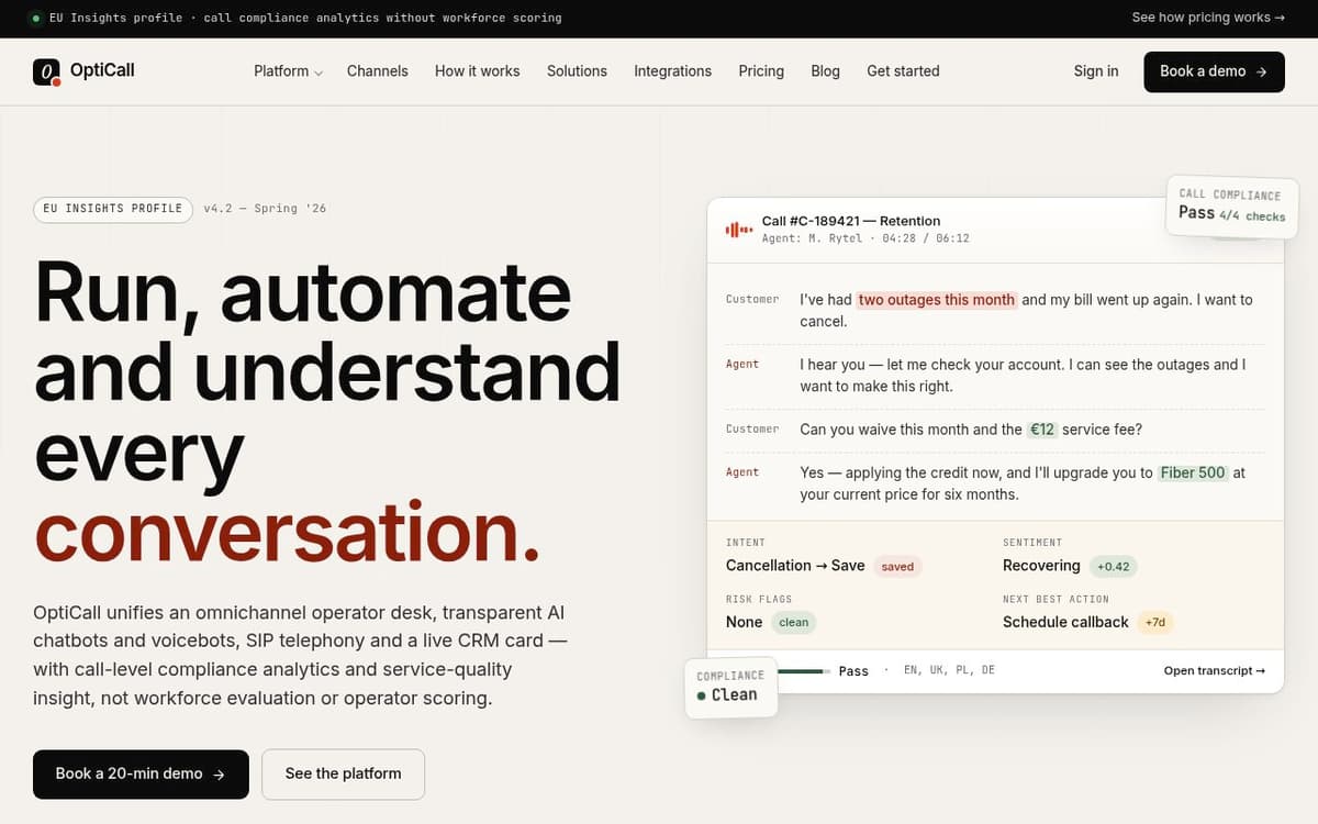 OptiCall EU Insights screenshot
