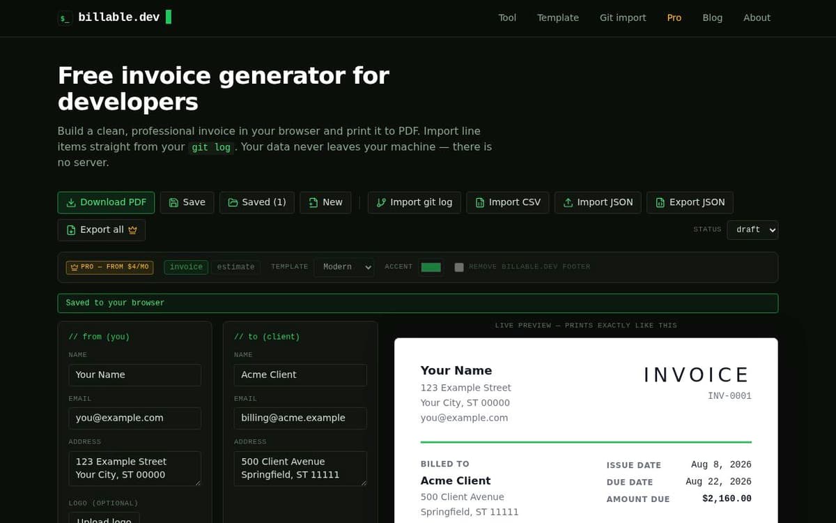 Billable.dev screenshot