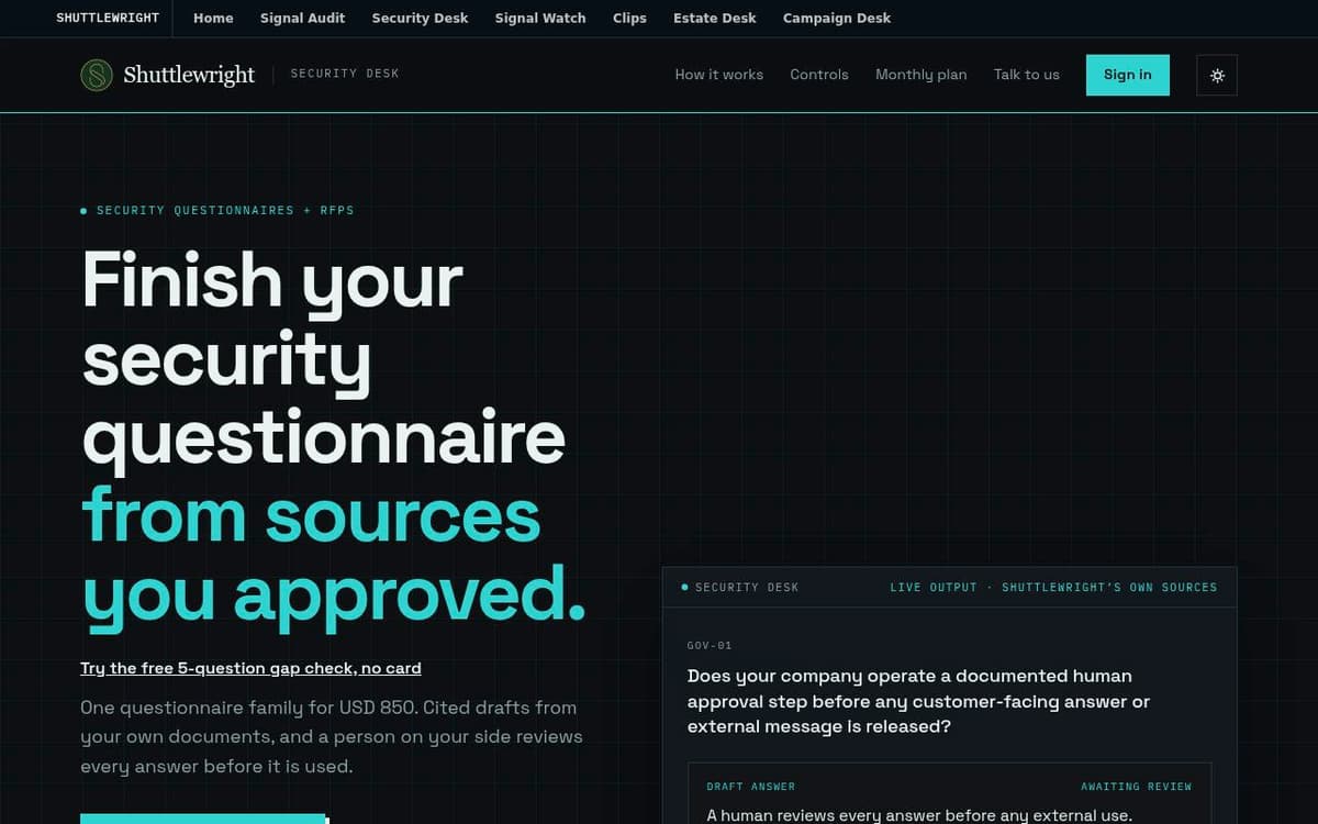 Shuttlewright Security Desk screenshot