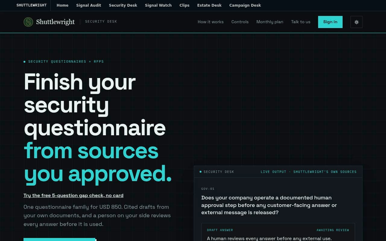 Shuttlewright Security Desk screenshot
